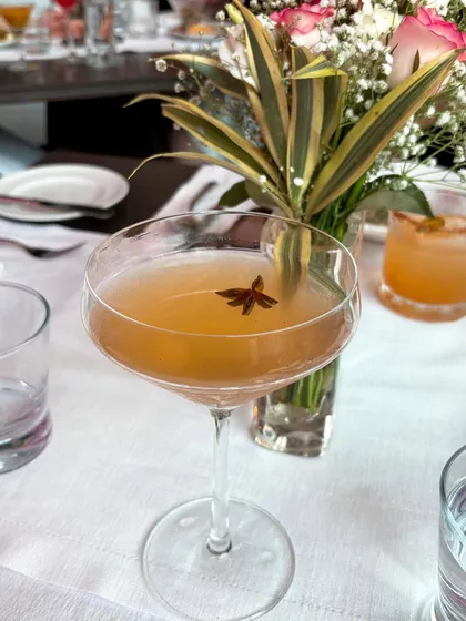 A beautiful star anise garnished cocktail from The Qube. The elegant glassware and simple garnish make for a sophisticated shot that aligns with the luxury of The Leela brand.