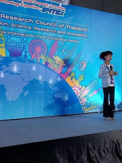 Here is our student Manishka presenting her project on the main stage at the IPITEX 2023 expo in Thailand. We empower our students with the skills and confidence to present their innovations to a global audience.
