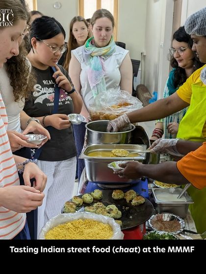 Choristers from the Ulmer Spatzen Choir get a taste of India, trying local street food (chaat) at our foundation. Cultural exchange is an important part of our international collaborations.