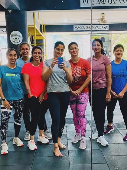 The ladies' crew reflecting on a good workout.