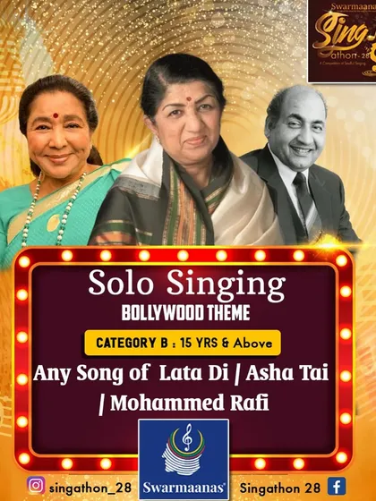 Announcing the Bollywood theme for Singathon Category B: any song by the legends Lata Mangeshkar, Asha Bhosle, or Mohammed Rafi.