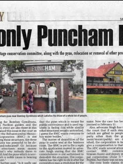 This newspaper clipping covers one of my early cases where I successfully saved the historic 'Pancham Pyao' water fountain outside Bombay Gymkhana from demolition by the BMC. It was a fight to preserve public heritage and amenities for the common person.