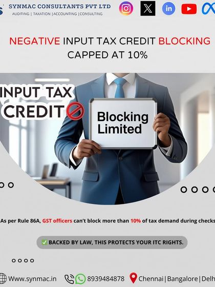 Know your rights regarding Input Tax Credit. As per Rule 86A, GST officers cannot block more than 10% of the tax demand during checks, protecting businesses from excessive blockage of their ITC.