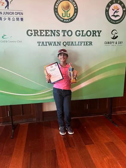 Jenaya Bamnyal with her 1st Runner Up trophy at the Taiwan Junior Open Qualifier.