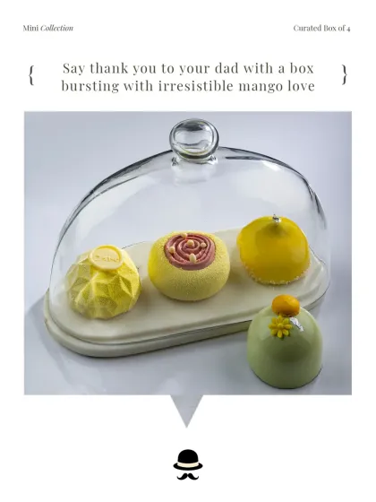 Say thank you to your dad with a box bursting with irresistible mango love. This image showcases my mini collection, a curated box of four mango entremets perfect for Father's Day.