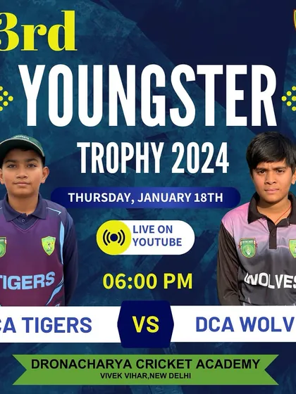 The match-day graphic for a game between DCA Tigers and DCA Wolves.