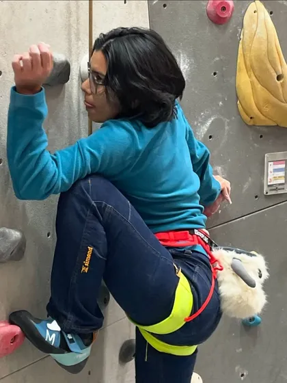 Focus and determination on a first climb. It’s not about how high you go, but about trying something new and discovering what you're capable of.