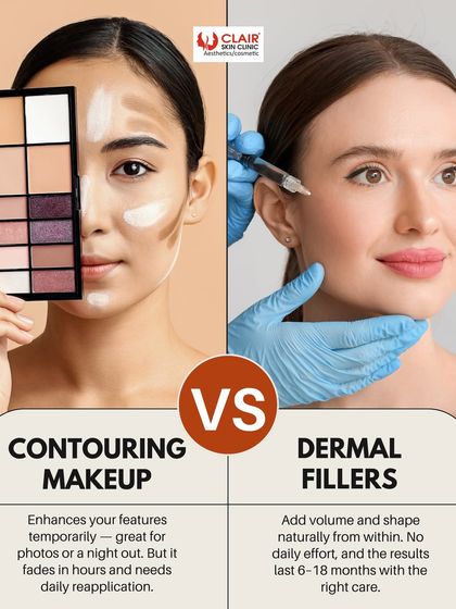 Why choose dermal fillers over contouring makeup? While makeup is temporary, dermal fillers add volume and shape from within for results that last 6-18 months. It's a low-maintenance way to achieve natural, long-lasting facial sculpting.