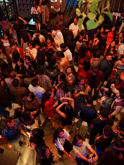 An overhead view of the dance floor at Bombay Adda, Bangalore. It is great to see a full house with everyone dancing and enjoying the music.