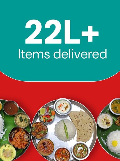 We have delivered over 2.2 million homemade items to customers across India. This image shows the variety we offer, from North Indian thalis with roti and sabzi to South Indian meals on a banana leaf.