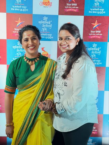 A smiling portrait with Madhurani at the Star Pravah event. It was an honor to be a part of this important project and to create her look for the press meet.