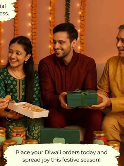 A family enjoying a box of my festive sweets. It brings me so much joy to see my creations become a part of your special moments. Place your Diwali orders to spread joy this season.