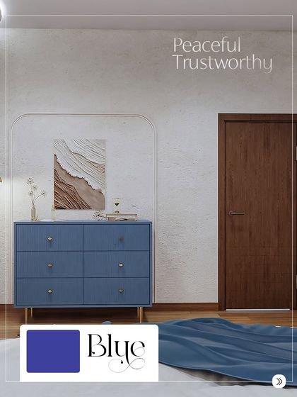 Blue is a peaceful and trustworthy color, making it perfect for a bedroom. This blue chest of drawers adds a sense of calm to the space.