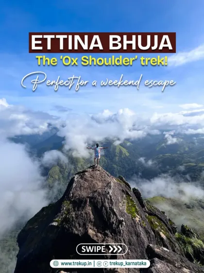 Ettina Bhuja, the 'Ox Shoulder' trek, is highlighted here as the perfect weekend escape with a stunning view above the clouds.