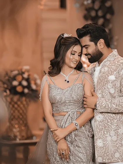 A cinematic shot of the couple from their engagement film, Manav & Pooja. This image showcases my film-style color grading and composition, turning a real moment into a movie-like poster.