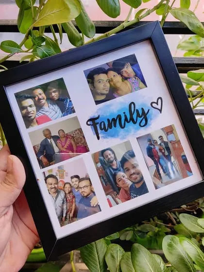 A simple yet heartfelt 7x7 inch collage frame with a "Family" theme, perfect for displaying a collection of your favorite family snapshots.