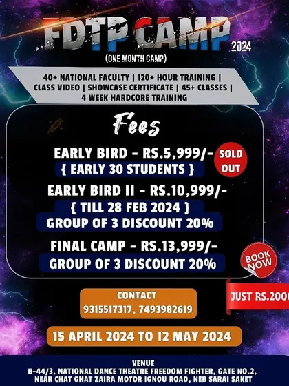 The fee structure for the FDTP Camp. We offer different packages to make it accessible for as many dancers as possible.
