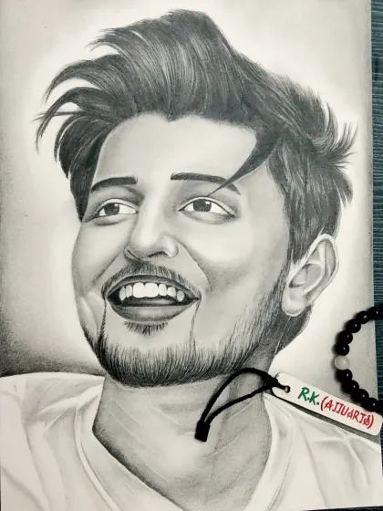 A graphite portrait of the talented singer Darshan Raval, capturing his joyful expression. This sketch was done on 200gsm paper, which is excellent for layering graphite to create depth.