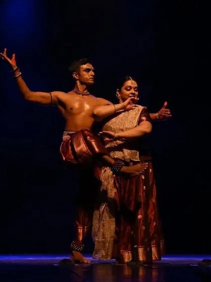 A powerful pose from 'Raag Raagini', showcasing the distinct yet complementary aesthetics of Bharatanatyam and Kathak.
