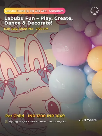 Labubu Fiesta at Zig Zag Zoh, a themed event with play, creation, dancing, and decorating for kids aged 2-8.