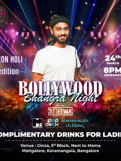 My Bollywood Bhangra nights are all about non-stop dancing. This poster for a Neon Holi edition at Ginza shows the kind of themed parties I specialize in, mixing the best of Bollywood hits and high-energy Bhangra music.