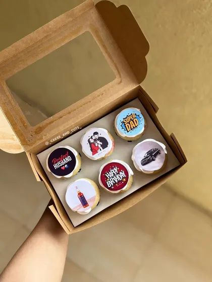 Another example of our custom cupcakes, perfect for a husband or dad, with themes like "Super Dad" and "Perfect Husband."