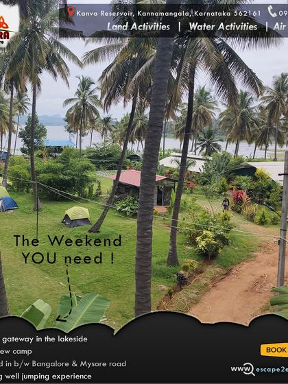 The weekend you need. A view of our campsite with the lake in the background.