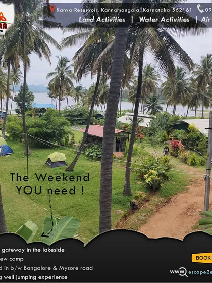 The weekend you need. A view of our campsite with the lake in the background.