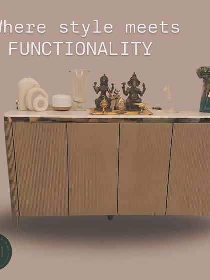 This modern sideboard features a ribbed texture and a clean, neutral finish, topped with white marble. It's a versatile piece that provides ample storage while adding a touch of contemporary elegance to any room.