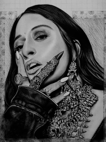This is the 98-hour process of drawing Raja Kumari. The progress shots highlight the extreme detail in her jewelry and the challenge of rendering different textures.