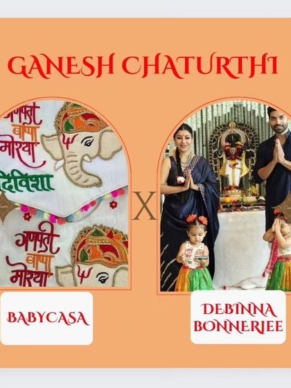A look at the custom 'Ganpati Bappa Morya' outfits we created for Debina Bonnerjee's daughters, Divisha and Lianna, for Ganesh Chaturthi.