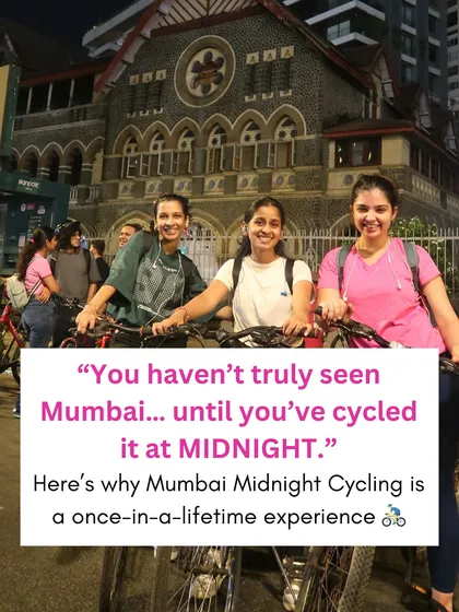 Three riders from one of our recent tours posing for a photo. You haven't truly seen Mumbai until you've cycled it at midnight, and the smiles on their faces say it all.