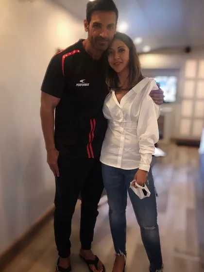 With my absolute favourite, John Abraham, in his vanity van. These quiet moments between shots are where we often discuss the next look.