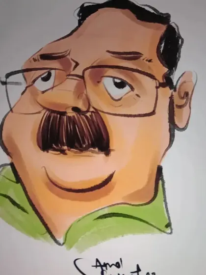 A quick digital color caricature, using broad strokes and a warm palette to capture a friendly expression.