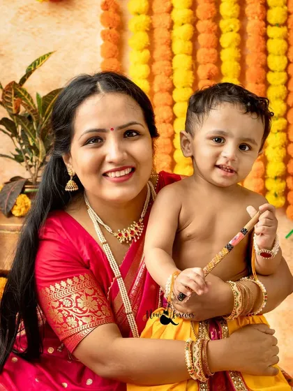 Another beautiful mother and child portrait from our Janmashtami series, filled with warmth and happiness.