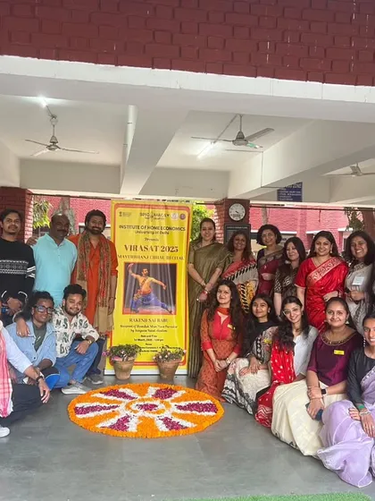 A group photograph with the faculty and organizers after a successful Mayurbhanj Chhau workshop at a college. These events are wonderful opportunities for cultural exchange.