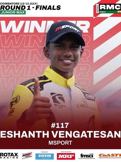 Eshanth Vengatesan of Msport celebrates his victory in the Junior category at Round 1.