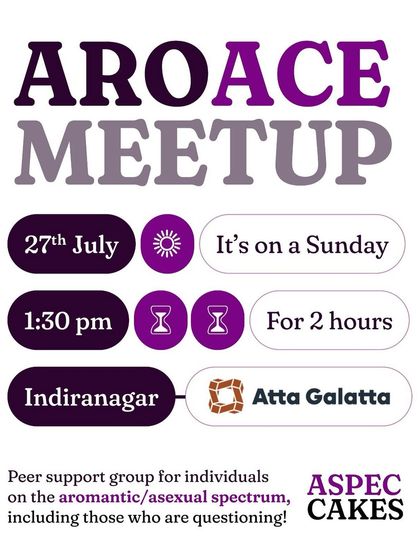 Poster for an Aro-Ace peer support group meetup, creating a welcoming space for the community.