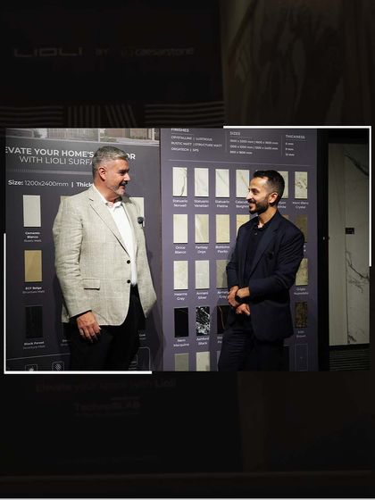 Reflecting on an incredible experience at the Lioli event. Here I am with an industry peer, discussing the future of architecture and facade slabs.