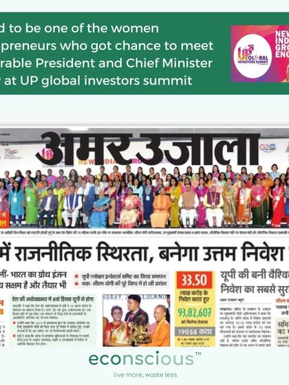 A newspaper clipping from Amar Ujala featuring our co-founder with other women entrepreneurs at the UP Global Investors Summit.