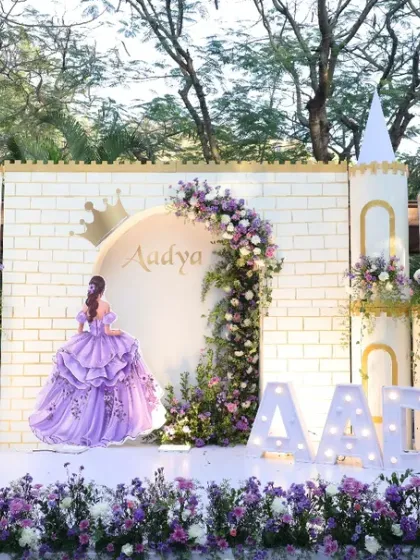 A fairytale comes to life with this grand princess castle backdrop. I use custom-built props, marquee letters for the child's name, and coordinated floral arrangements to create a truly royal celebration for milestone birthdays.