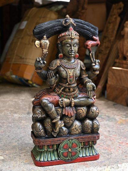 Another view of the 25.5-inch seated Mahadev statue, showing the details of its colorful base.