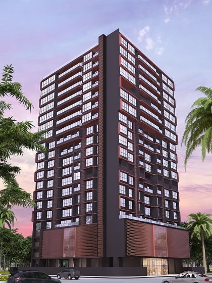 Another view of the parametric residential building in Mumbai. The design's intricate details and sculpted form are visible, showcasing a blend of creative expression and functional residential architecture.