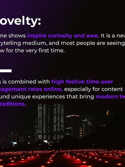 Drone shows inspire curiosity and awe because they are a new storytelling medium. This novelty, combined with festive timing, leads to high user engagement and viral content.