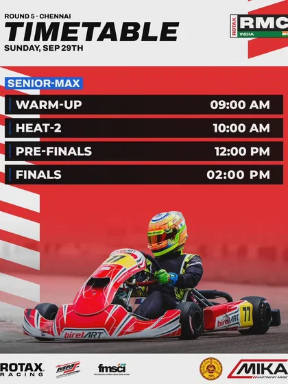 The race day timetable for the Senior Max class at the final round.