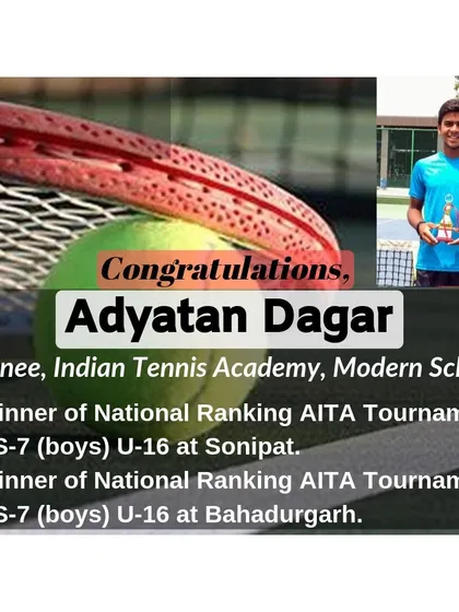 We proudly congratulate our trainee Adyatan Dagar for winning two consecutive National Ranking AITA CS-7 tournaments in the U-16 boys category at Sonipat and Bahadurgarh.