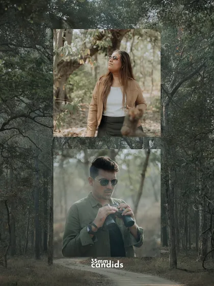 Individual portraits of the couple in the forest, framed by the natural environment. It highlights their personalities within the wild setting.