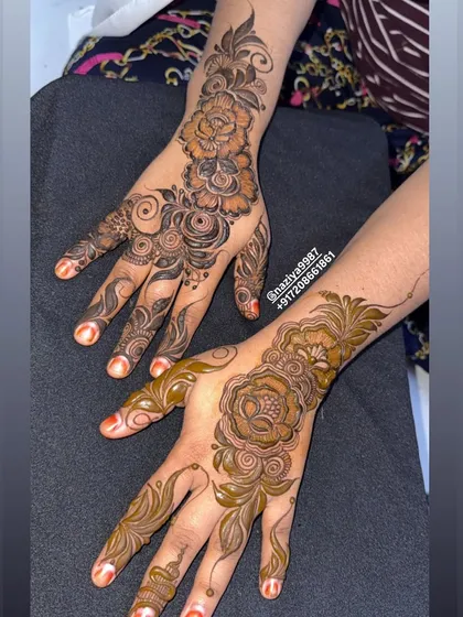 A comparison of two different floral styles on the same client. This is a great way for friends to get complementary but unique designs.