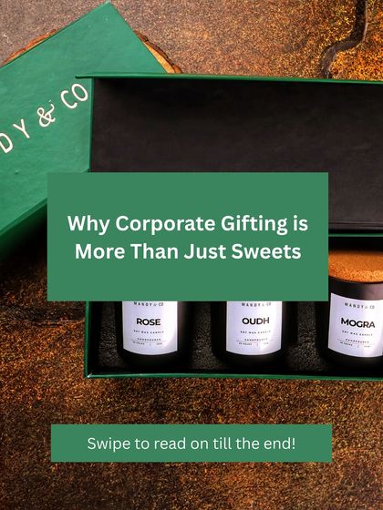 An introduction to my carousel on why corporate gifting is more than just sweets, featuring a box of my elegant jar candles.