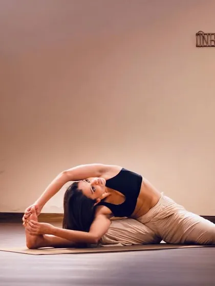 A photo of my Parivrtta Janu Sirsasana, a posture of deep release.